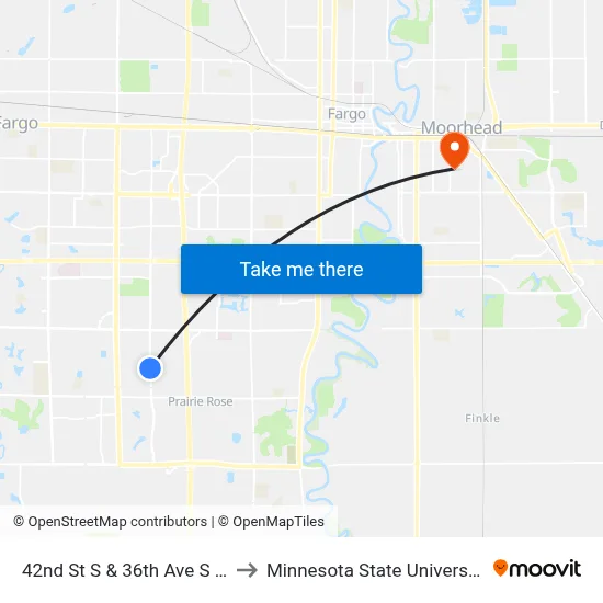 42nd St S & 36th Ave S (Corner Nw) to Minnesota State University Moorhead map