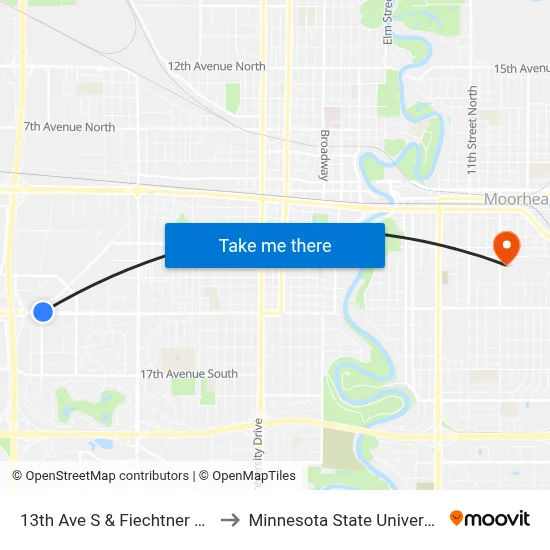 13th Ave S & Fiechtner Dr (Corner Ne) to Minnesota State University Moorhead map