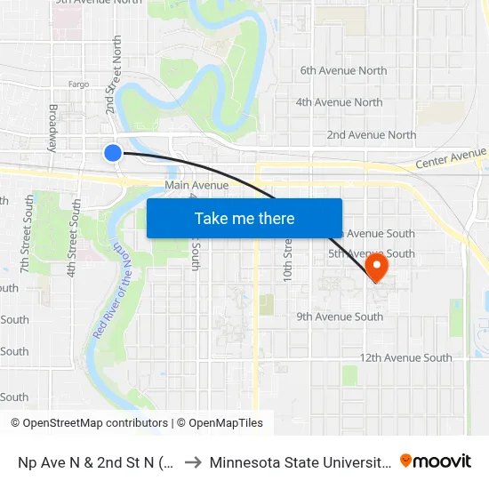 Np Ave N & 2nd St N (Corner Sw) to Minnesota State University Moorhead map