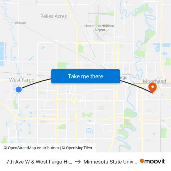 7th Ave W & West Fargo High Rise (Corner Ne) to Minnesota State University Moorhead map