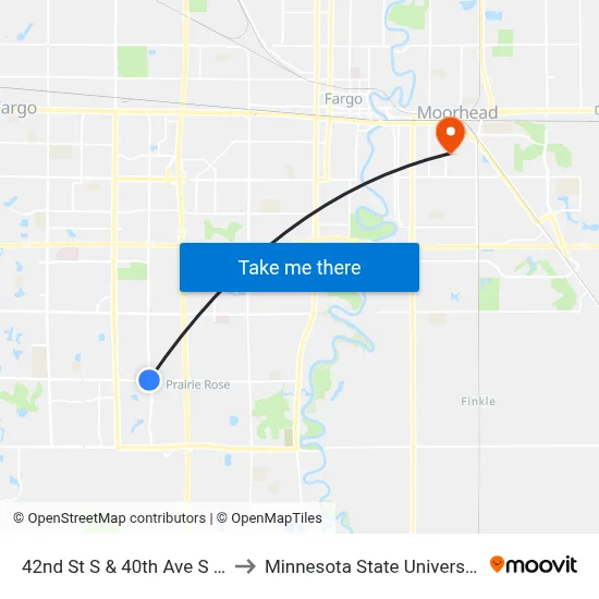 42nd St S & 40th Ave S (Corner Nw) to Minnesota State University Moorhead map