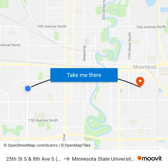 25th St S & 8th Ave S (Corner Se) to Minnesota State University Moorhead map
