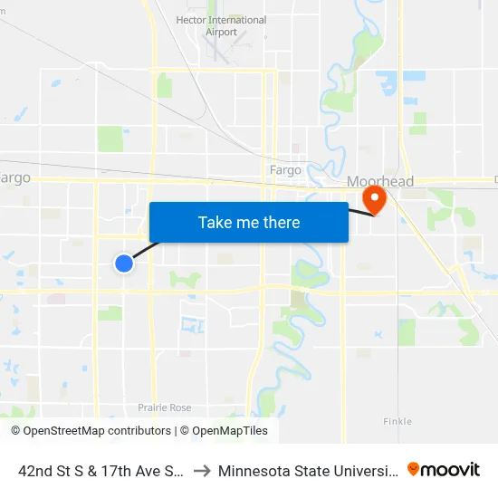 42nd St S & 17th Ave S (Corner Se) to Minnesota State University Moorhead map