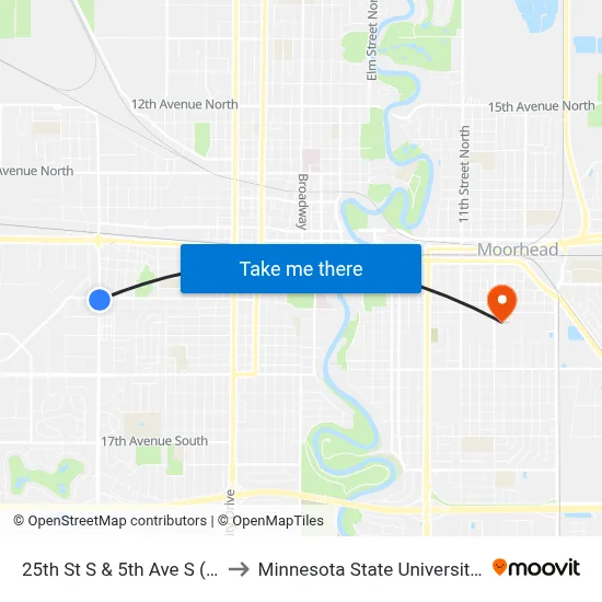 25th St S & 5th Ave S (Corner Se) to Minnesota State University Moorhead map