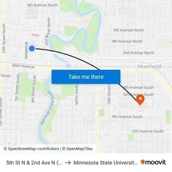 5th St N & 2nd Ave N (Corner Se) to Minnesota State University Moorhead map
