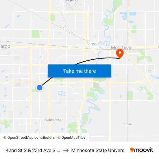 42nd St S & 23rd Ave S (Midblock W) to Minnesota State University Moorhead map