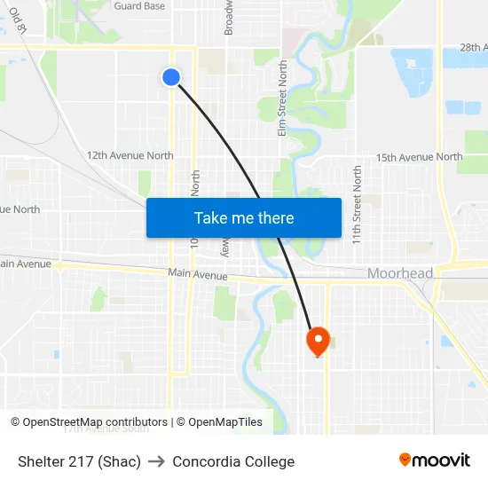 Shelter 217 (Shac) to Concordia College map