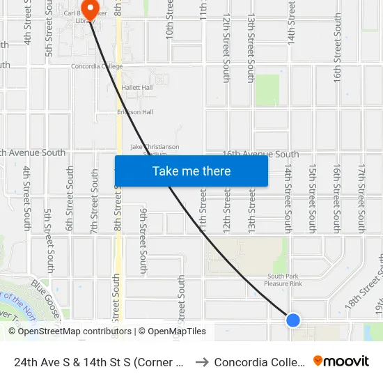 24th Ave S & 14th St S (Corner Ne) to Concordia College map