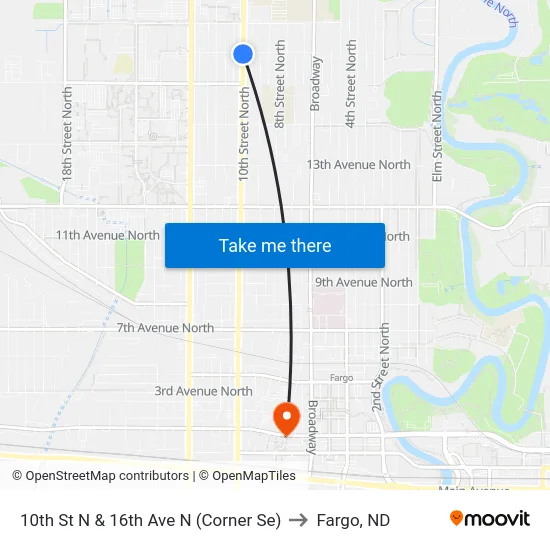 10th St N & 16th Ave N (Corner Se) to Fargo, ND map