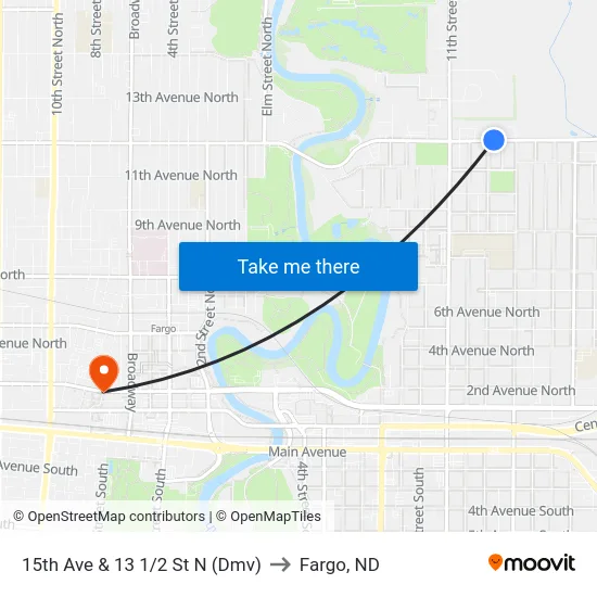15th Ave & 13 1/2 St N (Dmv) to Fargo, ND map