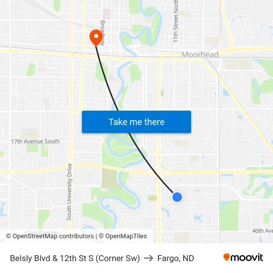 Belsly Blvd & 12th St S (Corner Sw) to Fargo, ND map