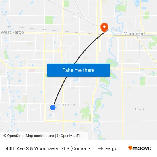 44th Ave S & Woodhaven St S (Corner Sw) to Fargo, ND map