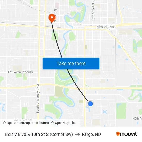 Belsly Blvd & 10th St S (Corner Sw) to Fargo, ND map