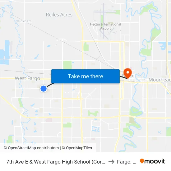 7th Ave E & West Fargo High School (Corner Ne) to Fargo, ND map