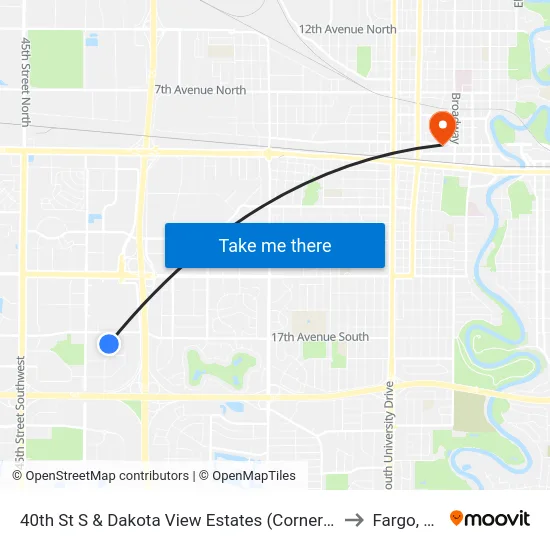 40th St S & Dakota View Estates (Corner Nw) to Fargo, ND map