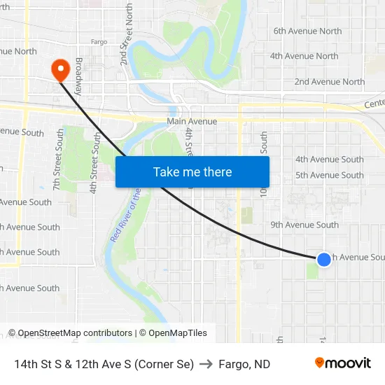 14th St S & 12th Ave S (Corner Se) to Fargo, ND map