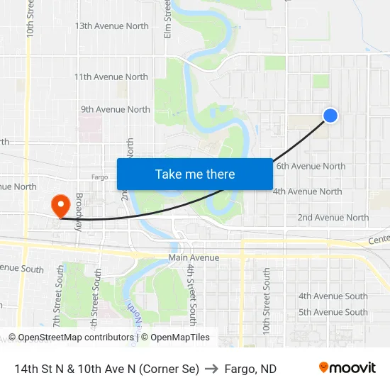 14th St N & 10th Ave N (Corner Se) to Fargo, ND map