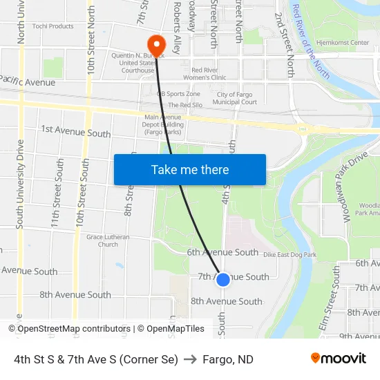 4th St S & 7th Ave S (Corner Se) to Fargo, ND map