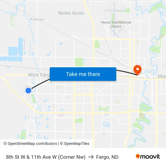 8th St W & 11th Ave W (Corner Nw) to Fargo, ND map
