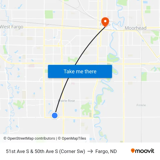 51st Ave S & 50th Ave S (Corner Sw) to Fargo, ND map