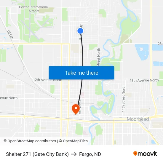 Shelter 271 (Gate City Bank) to Fargo, ND map