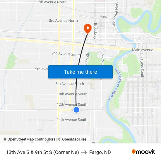 13th Ave S & 9th St S (Corner Ne) to Fargo, ND map