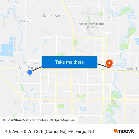 4th Ave E & 2nd St E (Corner Ne) to Fargo, ND map