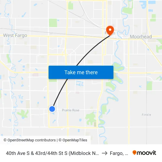 40th Ave S & 43rd/44th St S (Midblock North) to Fargo, ND map