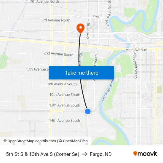 5th St S & 13th Ave S (Corner Se) to Fargo, ND map