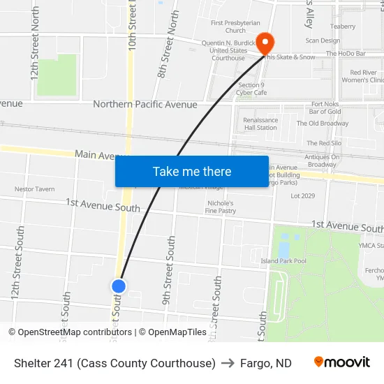Shelter 241 (Cass County Courthouse) to Fargo, ND map