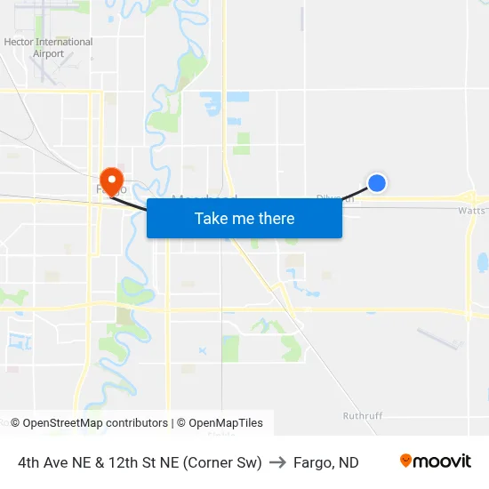 4th Ave NE & 12th St NE (Corner Sw) to Fargo, ND map