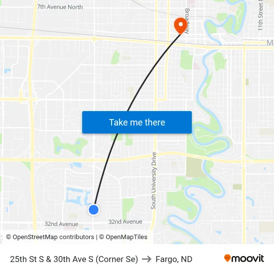 25th St S & 30th Ave S (Corner Se) to Fargo, ND map
