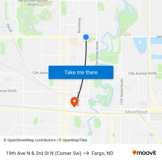 19th Ave N & 3rd St N (Corner Sw) to Fargo, ND map