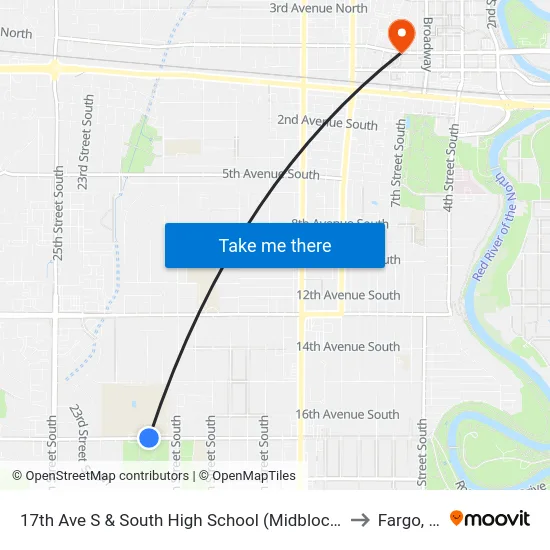 17th Ave S & South High School (Midblock North) to Fargo, ND map