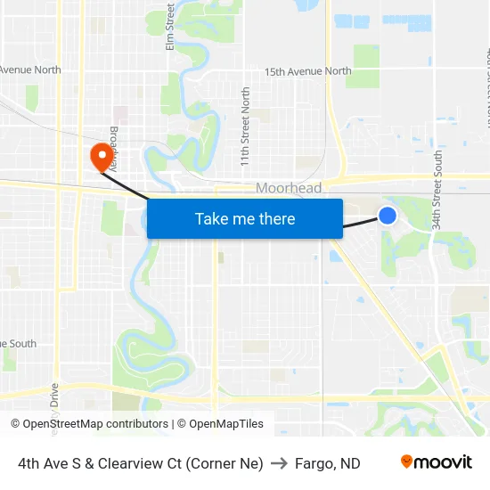 4th Ave S & Clearview Ct (Corner Ne) to Fargo, ND map