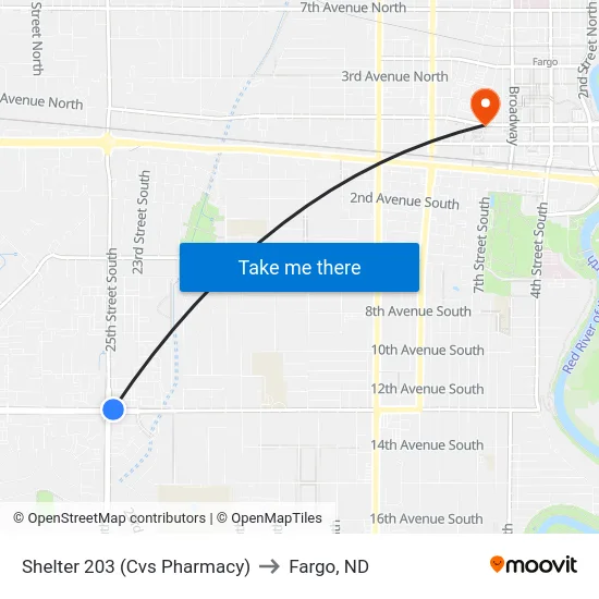 Shelter 203 (Cvs Pharmacy) to Fargo, ND map