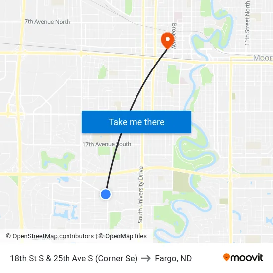 18th St S & 25th Ave S (Corner Se) to Fargo, ND map