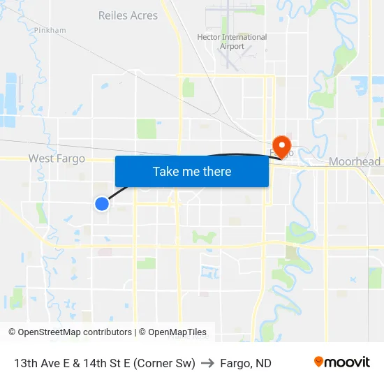 13th Ave E & 14th St E (Corner Sw) to Fargo, ND map