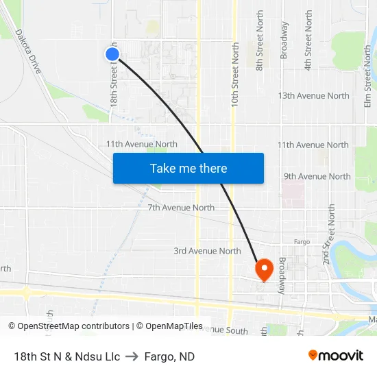 18th St N & Ndsu Llc to Fargo, ND map
