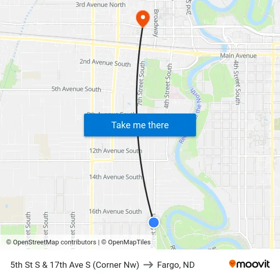 5th St S & 17th Ave S (Corner Nw) to Fargo, ND map