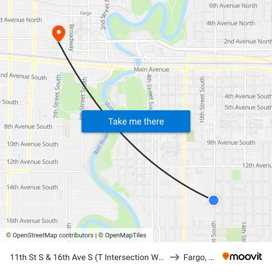 11th St S & 16th Ave S (T Intersection West) to Fargo, ND map