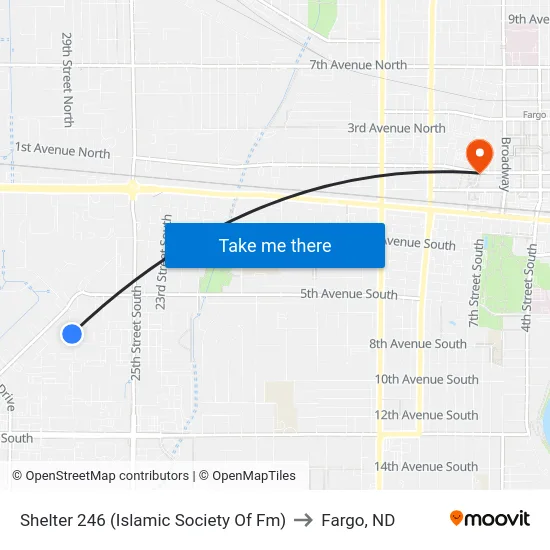 Shelter 246 (Islamic Society Of Fm) to Fargo, ND map