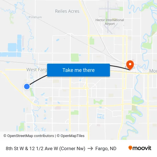 8th St W & 12 1/2 Ave W (Corner Nw) to Fargo, ND map