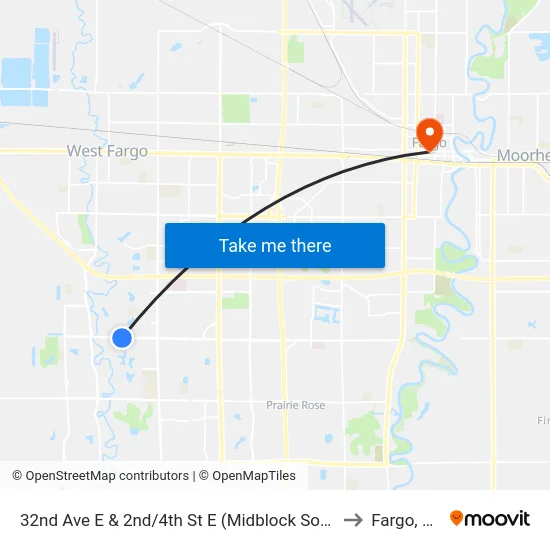 32nd Ave E & 2nd/4th St E (Midblock South) to Fargo, ND map