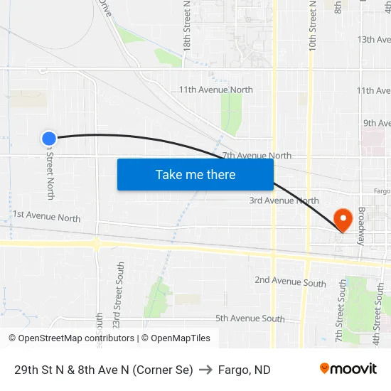 29th St N & 8th Ave N (Corner Se) to Fargo, ND map