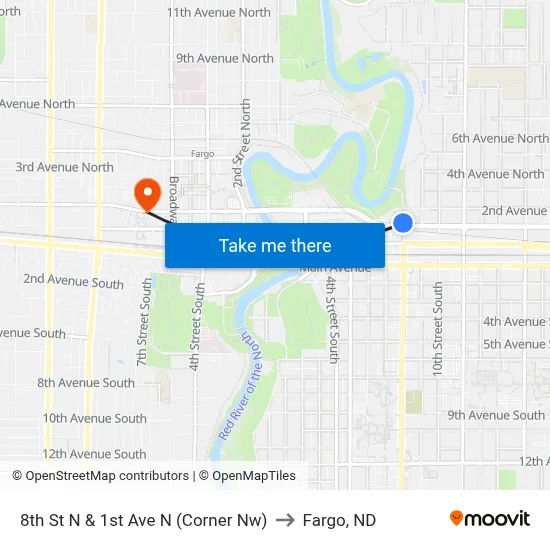 8th St N & 1st Ave N (Corner Nw) to Fargo, ND map