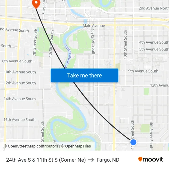 24th Ave S & 11th St S (Corner Ne) to Fargo, ND map