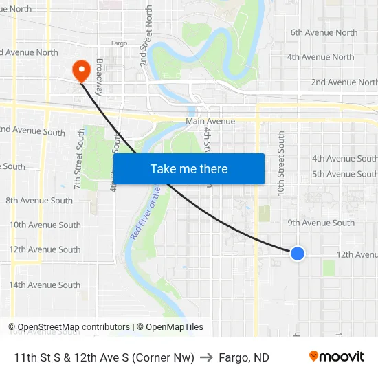 11th St S & 12th Ave S (Corner Nw) to Fargo, ND map