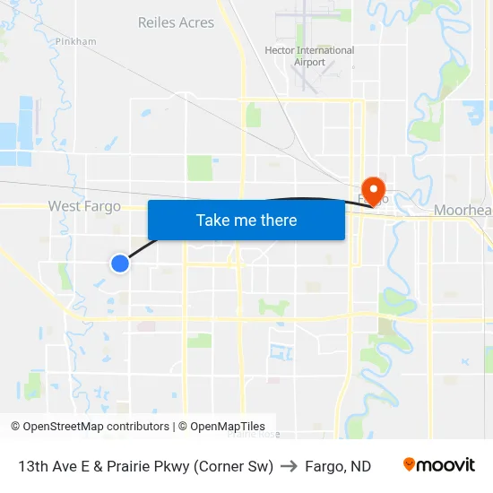 13th Ave E & Prairie Pkwy (Corner Sw) to Fargo, ND map