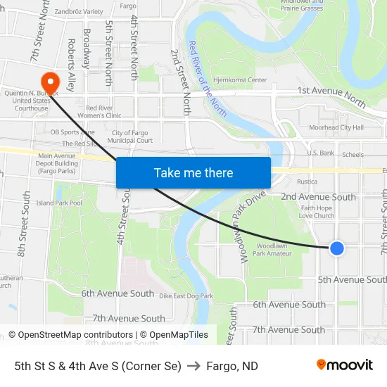 5th St S & 4th Ave S (Corner Se) to Fargo, ND map